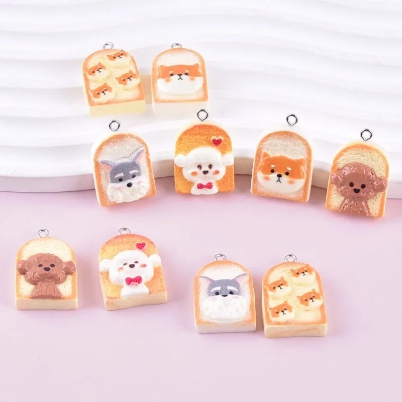 Resin Art Supplies - 10 Stück niedliche Toast-Hund-Harzanhänger, Cartoon-Tier-Charms, DIY-Bastelbedarf
