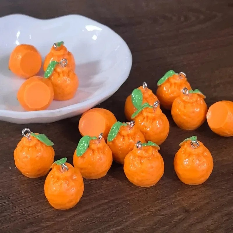 Resin Art Supplies - 10 Stück 3D-Simulations-Dekopon-Mandarinen-Harzanhänger, künstliche Frucht-Tangerine-Anhänger, DIY-Bastelbedarf